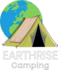 Earthrise Camping Logo featuring a Tent infront of a Globe